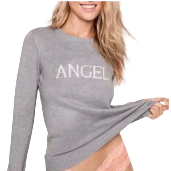 Victoria's Secret Sweaters - NWOT VICTORIA’S SECRET Angel Logo Gray Sweater Size Small